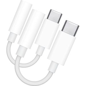 2x JUALL USB-C naar 3.5mm Jack Adapter - Aux naar USB C Kabel - Audio Verloopstuk Tussenstukje Oortjes - Geschikt voor Samsung, Huawei, Xiaomi, Oppo, iPhone 15 - Wit