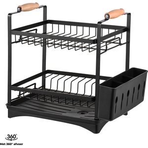 Afdruiprek met Afvoer - Zwart RVS - afwasrek - afdruiprek met lekbak - bestek - Afdruiprek - Borden, Bestek, Glazen - Opklapbaar - Met Lekbak - 36 x 38 x 24.6 Cm