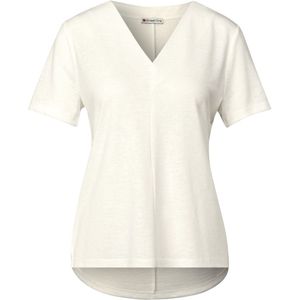 Street One - Damesshirt - Off-white - V-hals - Korte Mouwen, Zomerse Linnenlook