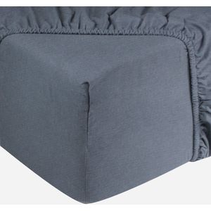 DoubleDry Hoeslaken Jersey - Blauw Melange - 100% Katoen - Rondom Elastiek