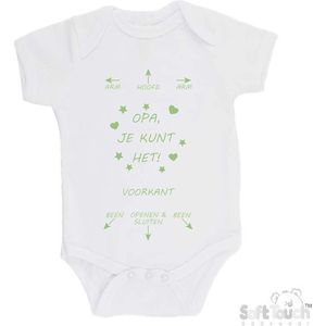 100% katoenen Romper ""Arm - Hoofd - Arm - Opa, je kunt het! - Been - Openen & Sluiten - Been"" Unisex Katoen Wit/sage green (saliegroen) 56/62