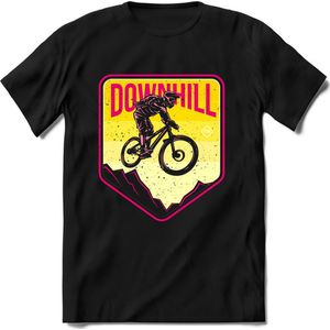 Downhill | TSK Studio Mountainbike kleding Sport T-Shirt | Geel - Roze | Heren / Dames | Perfect MTB Verjaardag Cadeau Shirt Maat S