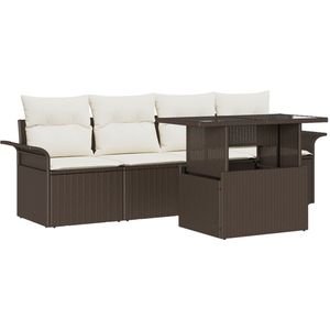 vidaXL - 5-delige - Tuin - Sofa - Set - met - Kussens - Bruin - Poly - Rattan