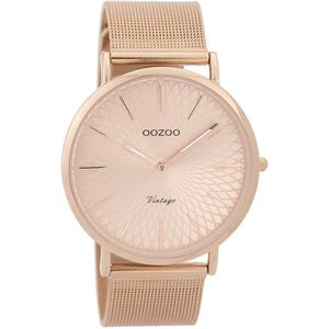 OOZOO Timepieces - Rosé goudkleurige horloge met rosé goudkleurige metalen mesh armband - C9343
