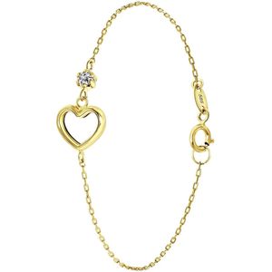 Lucardi Dames Armband hart en zirkonia - 14 karaat goud - Armband - Cadeau - Moederdag - 18 cm - Geelgoud