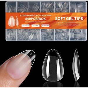 Nageltips - 600 stuks - amandelvormig - full cover nageltips - zachte gel tips voor nagelstudio's - doe-het-zelf - manicure accessoires