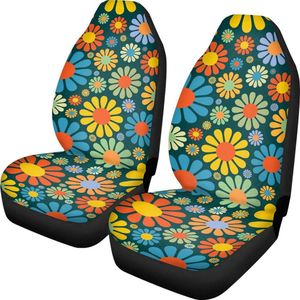 Autostoelhoezen met abstract, gebloemd hippie-ontwerp voor mannen en vrouwen, 2 stuks, decoratieve, universele pasvorm voor SUV, bestelwagen, sedan