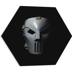 PVC Schuimplaat Hexagon - Wit Masker op Zwarte Achtergond - 50x43.5 cm Foto op Hexagon (Met Ophangsysteem)