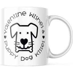Valentijn Mok met tekst: Valentine wishes, puppy dog kisses | Valentijn cadeau | Valentijn decoratie | Grappige Cadeaus | Koffiemok | Koffiebeker | Theemok | Theebeker
