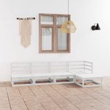 The Living Store Loungeset - Grenenhout - Wit - Hoek/middenbank- 70 x 70 x 67 cm - Voetenbank- 70 x 70 x 30 cm