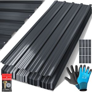 KESSER® Dakplaten Metaal 12 Stuks | Dakpanelen 129x45cm = 7m² | Weerbestendig, UV-bestendig, Roestvrij en Met Waterafvoergroeven | Golfplaten - Dakbedekking en Wandbekleding voor Schuren, Carports, Garages & Tuinhuisjes - Antraciet