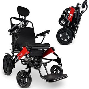 COMFYGO IQ-9000 Elektrische Rolstoel, Lichtgewicht, draadloze afstandsbediening, tot 30 km, Handmatig inklapbaar zonder Achterover leunen, Zwart&Rood frame, Standaard fabric, Zitbreedte 51cm