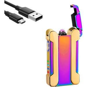 Dubbele Boog Aansteker met Batterij-Indicator USB Oplaadbaar - Coole Elektrische Aansteker voor Mannen en Vrouwen met Geschenkdoos