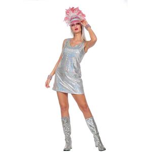 Wilbers & Wilbers - Glitter & Glamour Kostuum - Zilveren Bling Bling Jurk Vrouw - Zilver - XS - Carnavalskleding - Verkleedkleding