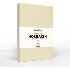 Loom One Premium Hoeslaken – 97% Jersey Katoen / 3% Lycra – 140x200 cm – tot 25cm matrasdikte– 200 g/m² – voor Boxspring-Waterbed - Natural / Crème