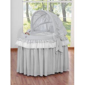 Overtrekset 4-delig voor Moses Basket Rieten wieg met kap - Kleine Prins Prinses grijs