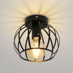 Delaveek-Watermeloenvormige ijzeren plafondlamp- zwart- 19*16cm- E27 lampvoet (lichtbron niet inbegrepen)