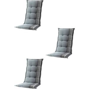 Madison tuinkussens - 3 stuks - Hoge Rug - Stef Grey - 123x50cm - tuinstoelkussens - Grijs - Met Lint - Extra Dik