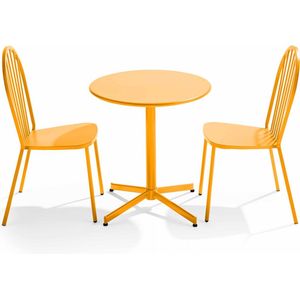 Oviala - Set ronde tafel en 2 bistro tuinstoelen van geel metaal - Palavas