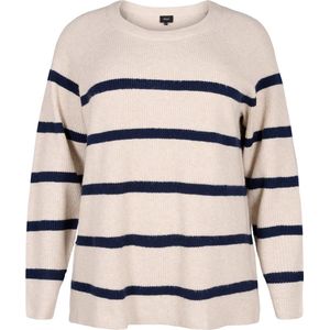 ZIZZI MSUNNY, L/S, STRIPE PULLOVER Dames Blouse - Dark Blue - Maat L (50-52)
