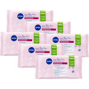 NIVEA 3-in-1 Rose Care Reinigingsdoekjes - Make-up Remover Doekjes - Rozenwater - Hydrateert en Verzacht - Pro-Vitamine B5 - 6x 25 stuks