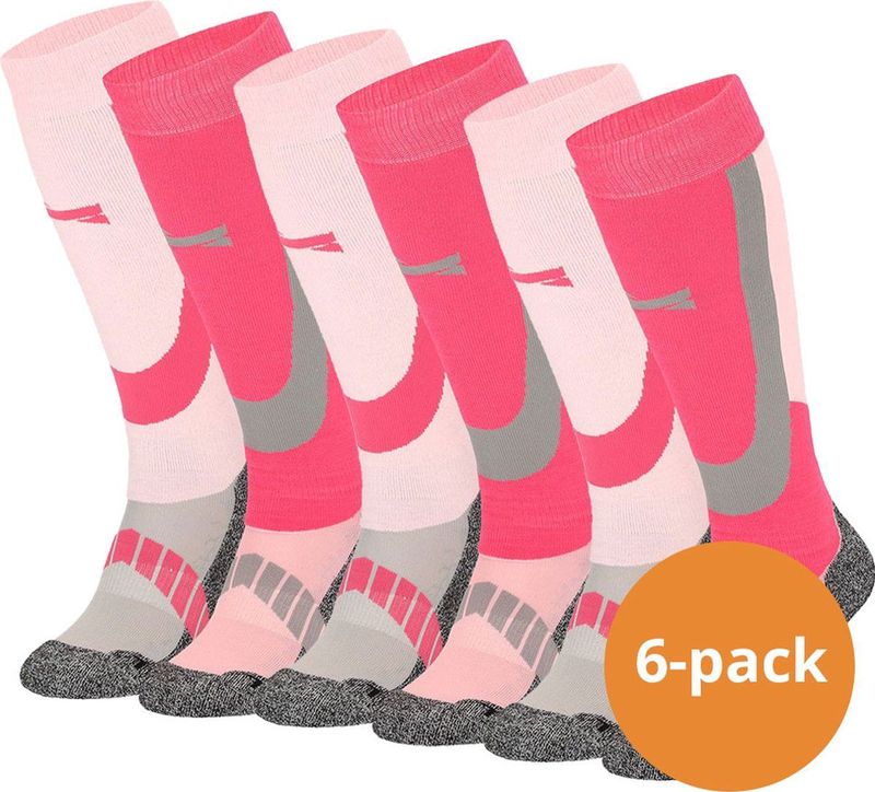 Xtreme Skisokken - 6 paar unisex skikousen kniehoogte - Multi Pink - Maat 35/38