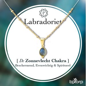 Bixorp Gems Zonnevlecht Chakra Dames Ketting met Labradoriet hanger - 18 Karaat Verguld Goud & Roestvrij Staal - 36cm + 8cm verstelbaar`