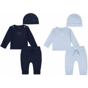 Noppies - Tweeling Jongens kledingset - 6delig - Broek Naupli - Shirt Neisse - Muts Navar donkerblauw en Nimbin lichtblauw - Maat 44