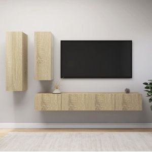 The Living Store Hangende TV-Kasten - Spaanplaat - Sonoma Eiken - 110 cm - 90 cm - 100 cm - Set van 4