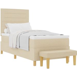 vidaXL - Boxspring - Bed - met - Matras - en - Bank - Crème - 80x200 - cm - Stof