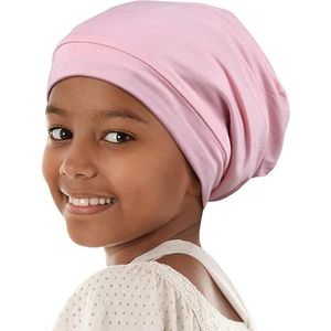 Krullend meisje satijnen gevoerde slaapmuts - comfortabele elastische band - verstelbaar voor tieners - grote kinderen