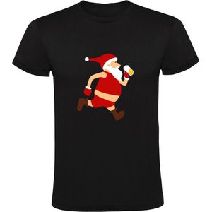 Kerstman hardlopen met bier Heren T-shirt - kerst - christmas - kerstmis - feestdag - grappig