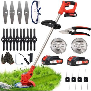 Accu grastrimmer met accu, gazonkantentrimmer met 2 accu's 21V en 4 mestypen + 1 tuinschaar, verstelbare telescopische geleidehandgreep