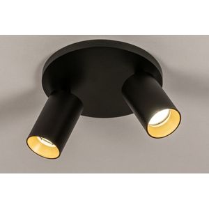 Lumidora Opbouwspot 74344 - DANI - 2 Lichts - GU10 - Zwart - Goud - Metaal - Badkamerlamp - IP21 - ⌀ 20 cm