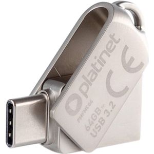 Platinet USB Stick 2-in-1 64GB – USB-A 3.2 + USB-C – Metalen Behuizing – Waterdicht & Schokbestendig
