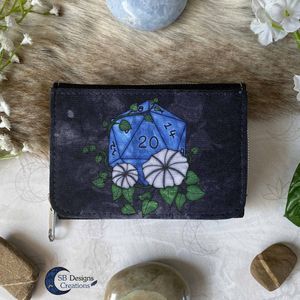 D20 Maanbloemen Portemonnee met Rits - DnD Fantasy Roleplay Portemonnee - d20 Blauw Bloem Fantasy Art Product