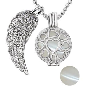 Quiges Engelenroeper 18mm Bolhouder met Ketting 90cm en Bolletje - Dames - Zilverkleurig Hartjes - EBS18173