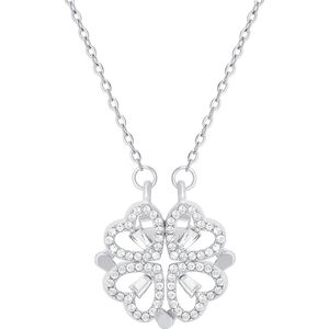 Swarovski Klavertje Vier Love Ketting Verstelbaar 42 tot 47 cm Inclusief Zwarte Luxe Vlinderdoos met 16 Kunstrozen