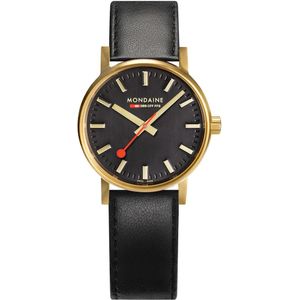 Mondaine MSE.30120.LB Evo2 - Horloge - Leer - Zwart - 30mm