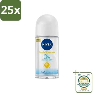 25 x Nivea - Deo Roll-On - Fresh Summer - Special Edition - 50 ml - Grootverpakking - Nivea Fresh Summer Deodorant Roll-On - 48 Uur Bescherming - Zomerse Geur - Anti-transpirant - Verzorgende Formule
