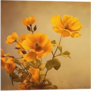 Vlag - Oranje Boterbloemen bij Licht Bruine Achtergrond - 50x50 cm Foto op Polyester Vlag