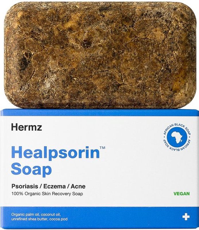 Hermz Healpsorin Bio Zeep - 100 g - Afrikaanse Zwarte Zeep - COSMOS-gecertificeerd