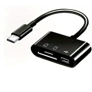 3 in 1 - USB C Kaartlezer - Geheugenkaartlezer - Zwart