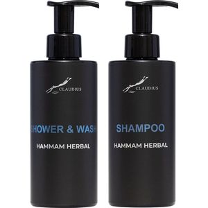 Douchepakket Hammam Herbal - Shower & Wash + Shampoo - 300 ml per fles - Claudius Cosmetics - bodycare - luxe fles - set van 2 stuks - Cadeau