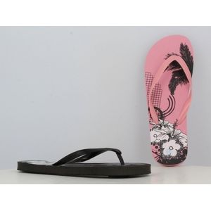 Slipper voor dames - maat 41 - roze met zwart/witte tekening - ideale bad / strand slipper
