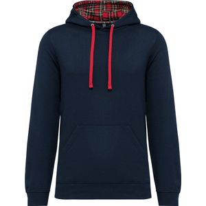 Kariban Hoodie met contrasterende capuchon met motief 'Navy/Red Tartan' - XS