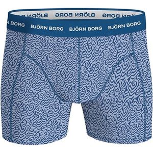 Björn Borg Cotton Stretch boxers - heren boxers normale lengte (1-pack) - blauw met wit dessin - Maat: L