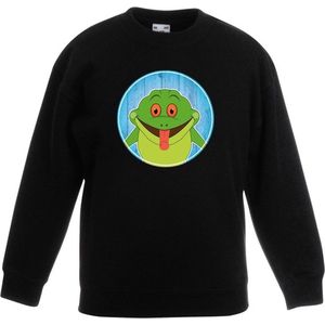 Kinder sweater zwart met vrolijke kikker print - kikkers trui - kinderkleding / kleding 134/146