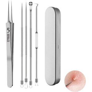 Mee-eterverwijderingsset - 5 stuks - professionele wenkbrauwpincet - geschikt voor het verwijderen van puistjes - houdt de huid gezond en schoon