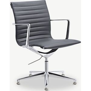 Furnicher Mateo Vergaderstoel - Leren Zitting - Chroom Frame - Hoogte Verstelbaar - Draaibaar - Grijs Leer